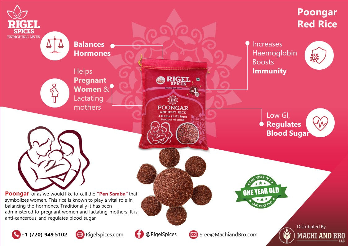 Poongar (Red) Rice - 4 Lbs